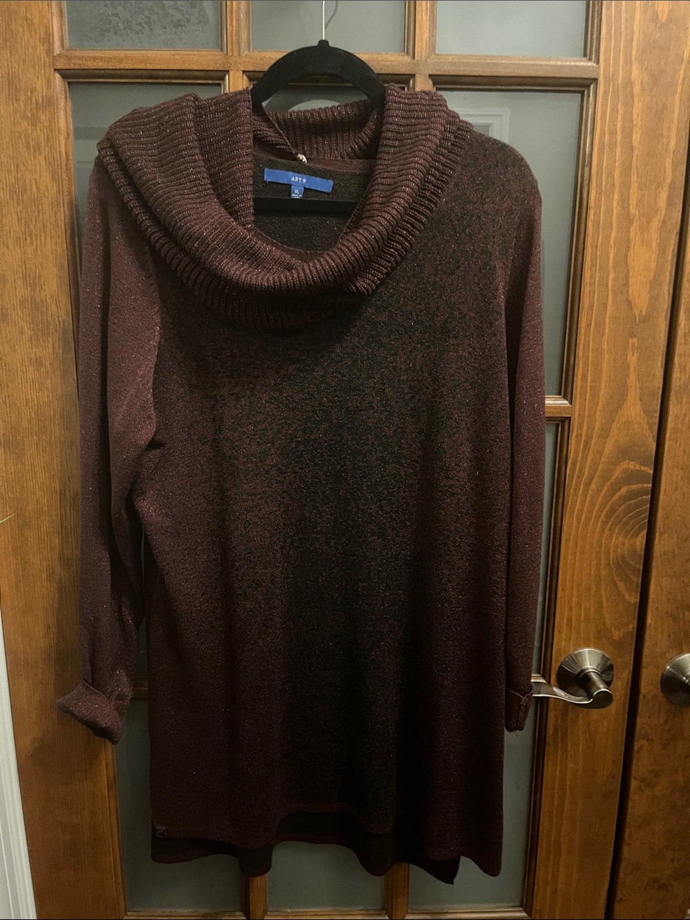 Apt 9 sparkle Cowl Neck Sweater Tunic - Burgundy With detachable turtle neck.
